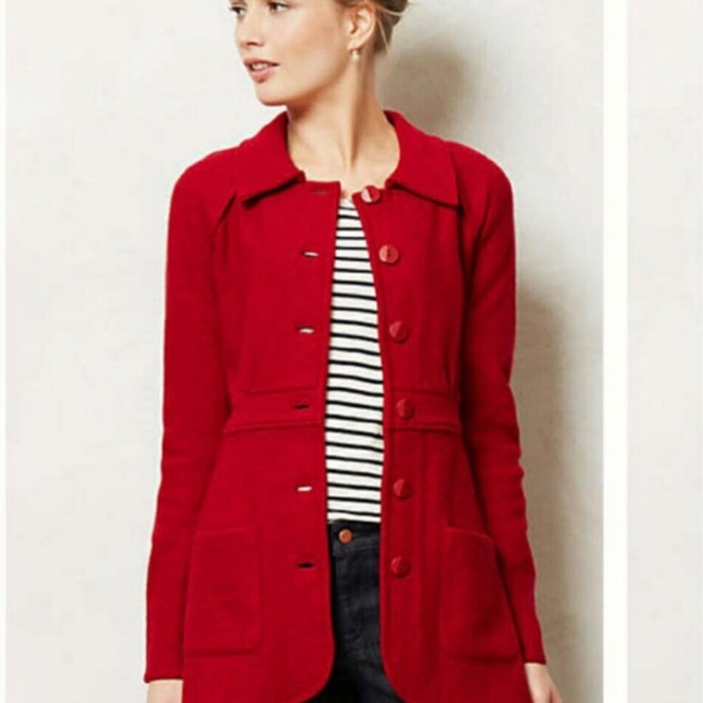 Anthropologie Red Pea Coat